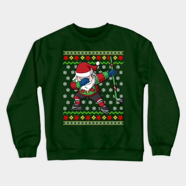 Ice Hockey Player Santa Claus Ugly Christmas Sweater Crewneck Sweatshirt by E